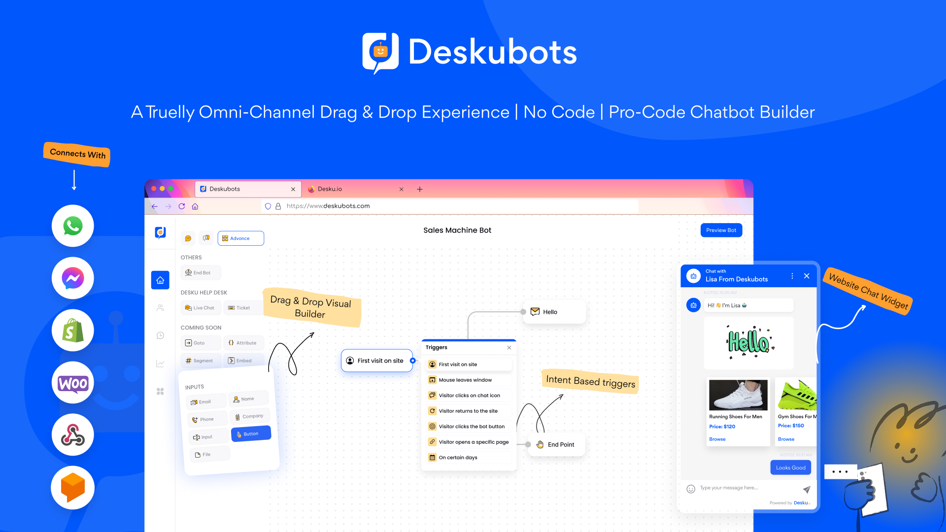 Deskubots No Code Pro Code Drag Drop Chatbot Builder